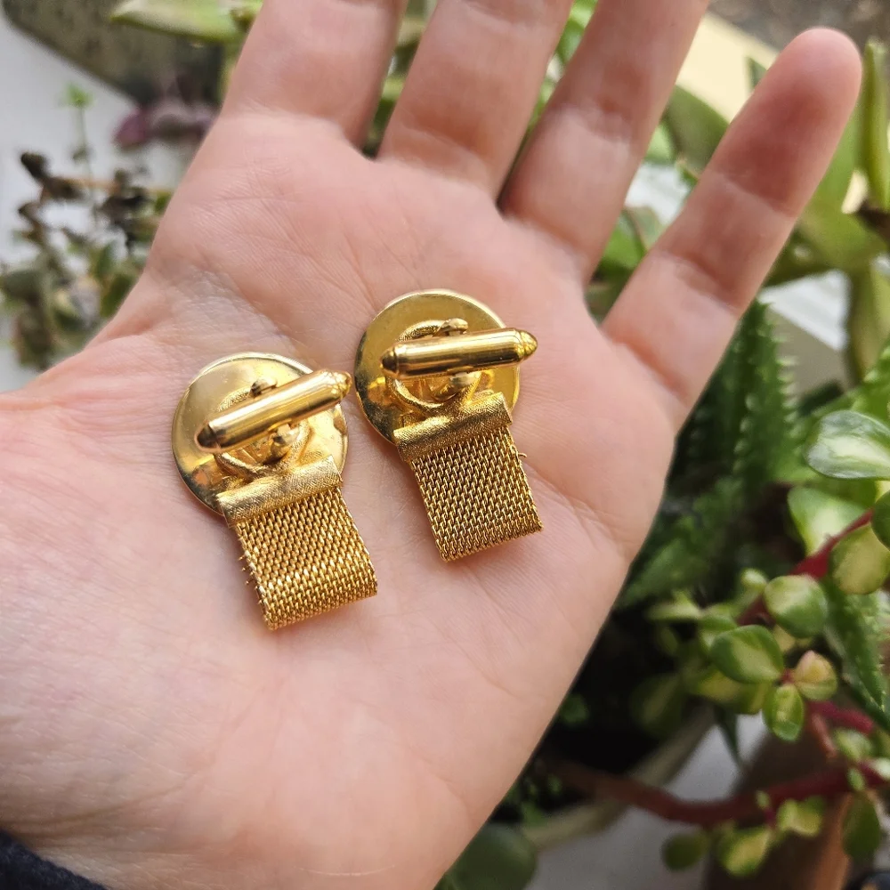 Vintage Gold Zodiac Cancer Astrological Crab Round Cuff Links